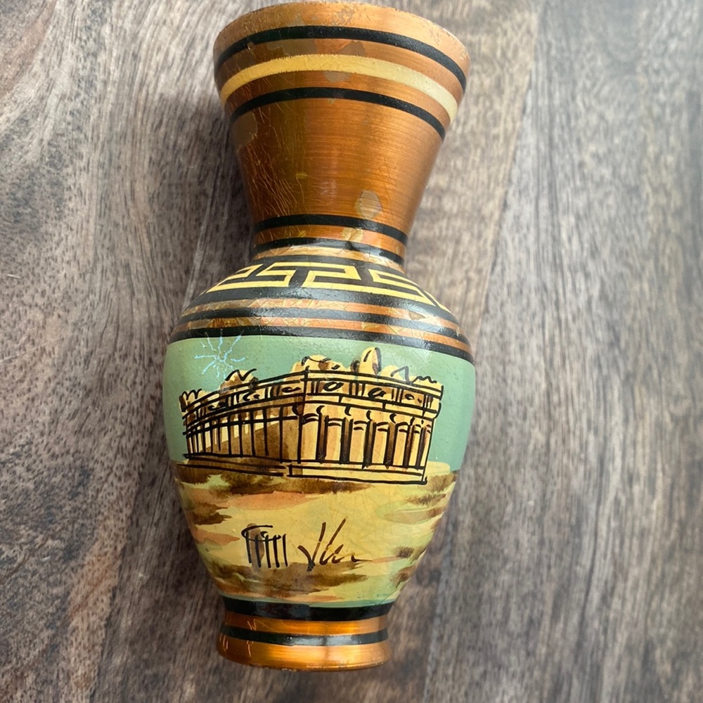 Vintage Mini Hand Painted Copper Vase - Bud Vase - Made in Greece 1970’s